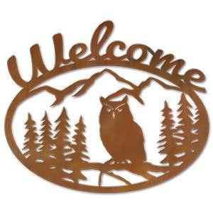 600220 - Owl Scene Metal Welcome Sign