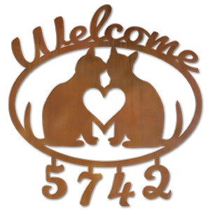 600306 - Cats in Love Welcome Custom House Numbers