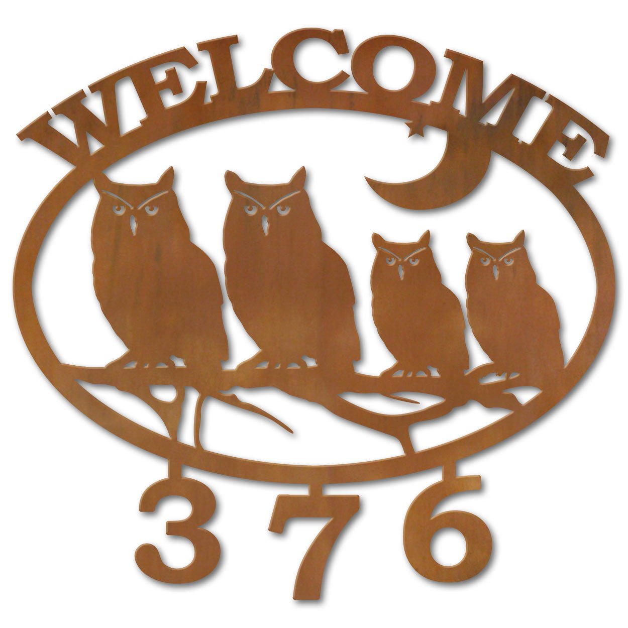 600321 - Owl Family Welcome Custom House Numbers