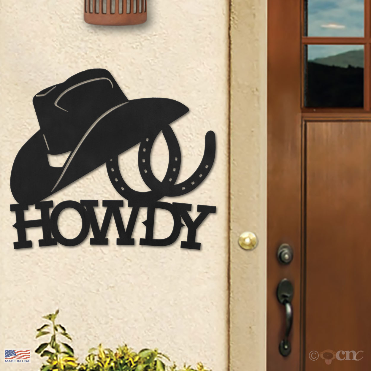 600702 - Hat and Horseshoes Metal Howdy Sign