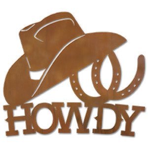 600702 - Hat and Horseshoes Metal Howdy Sign