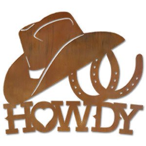 600705 - Heart Hat and Horseshoes Metal Howdy Sign