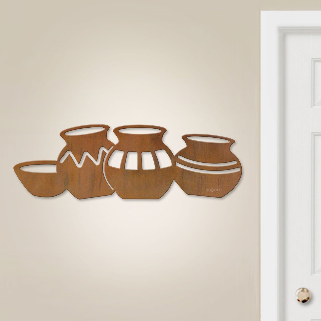 601003 - 36in Four Pots Large Metal Wall Art