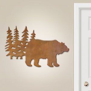601004 - 36in Horizontal Grizzly Bear Scene Lg Rustic Metal Wall Decor