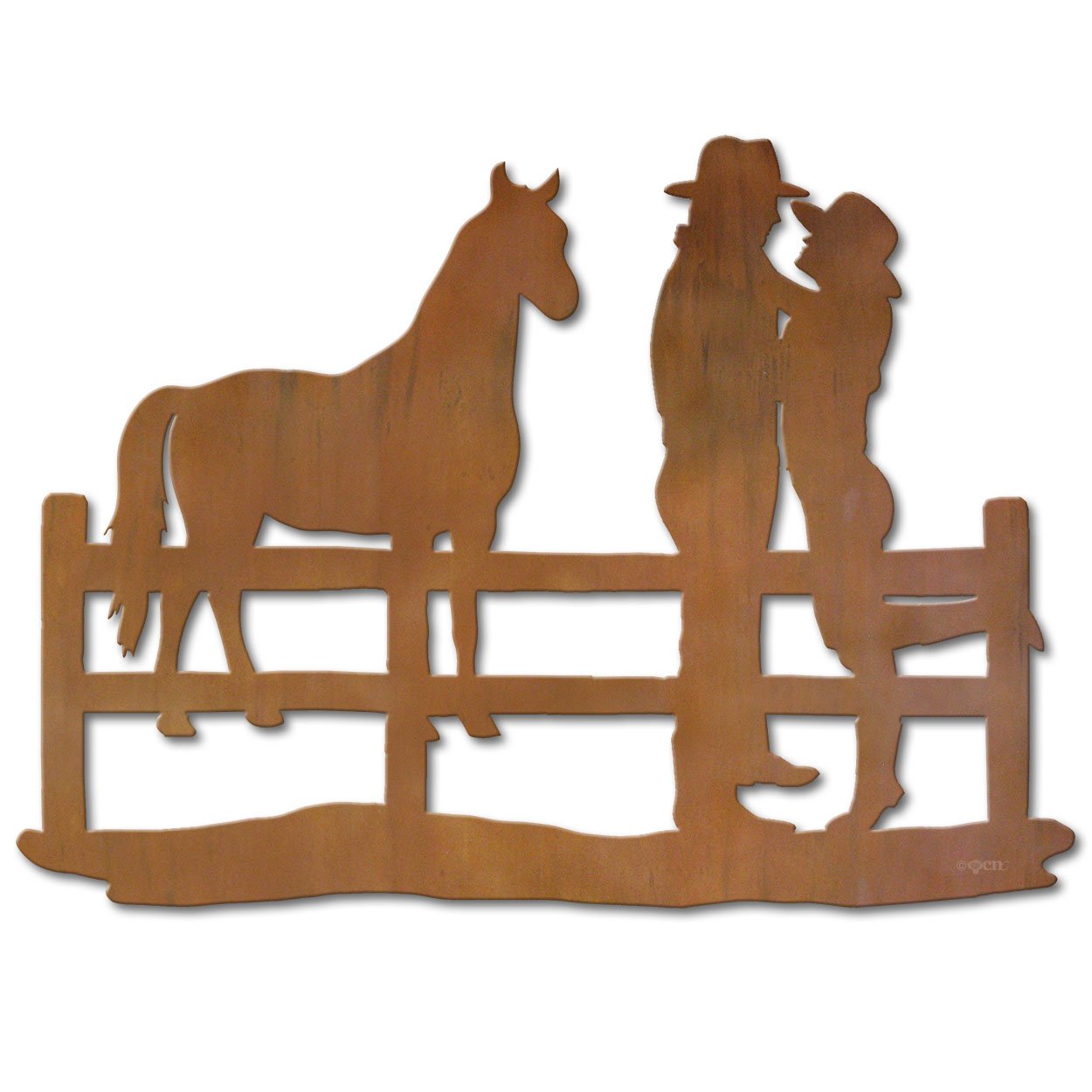 601010 - 36in Horizontal Couple with Horse Lg Rustic Metal Wall Decor