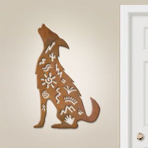 601012 - 36in Vertical Coyote Story Lg Rustic Metal Wall Decor