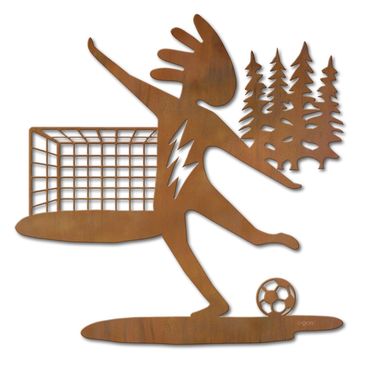 601032 - 36in Vertical Kokopelli Soccer and Trees Lg Rustic Metal Wall Decor