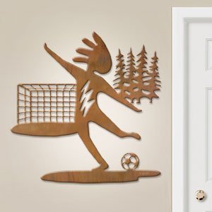 601032 - 36in Vertical Kokopelli Soccer and Trees Lg Rustic Metal Wall Decor