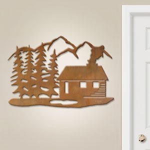 601036 - 36in Horizontal Mountain Forest Cabin Lg Rustic Metal Wall Decor