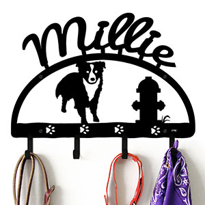 601533 - 18in Border Collie Personalized Dog Name Leash Wall Hooks