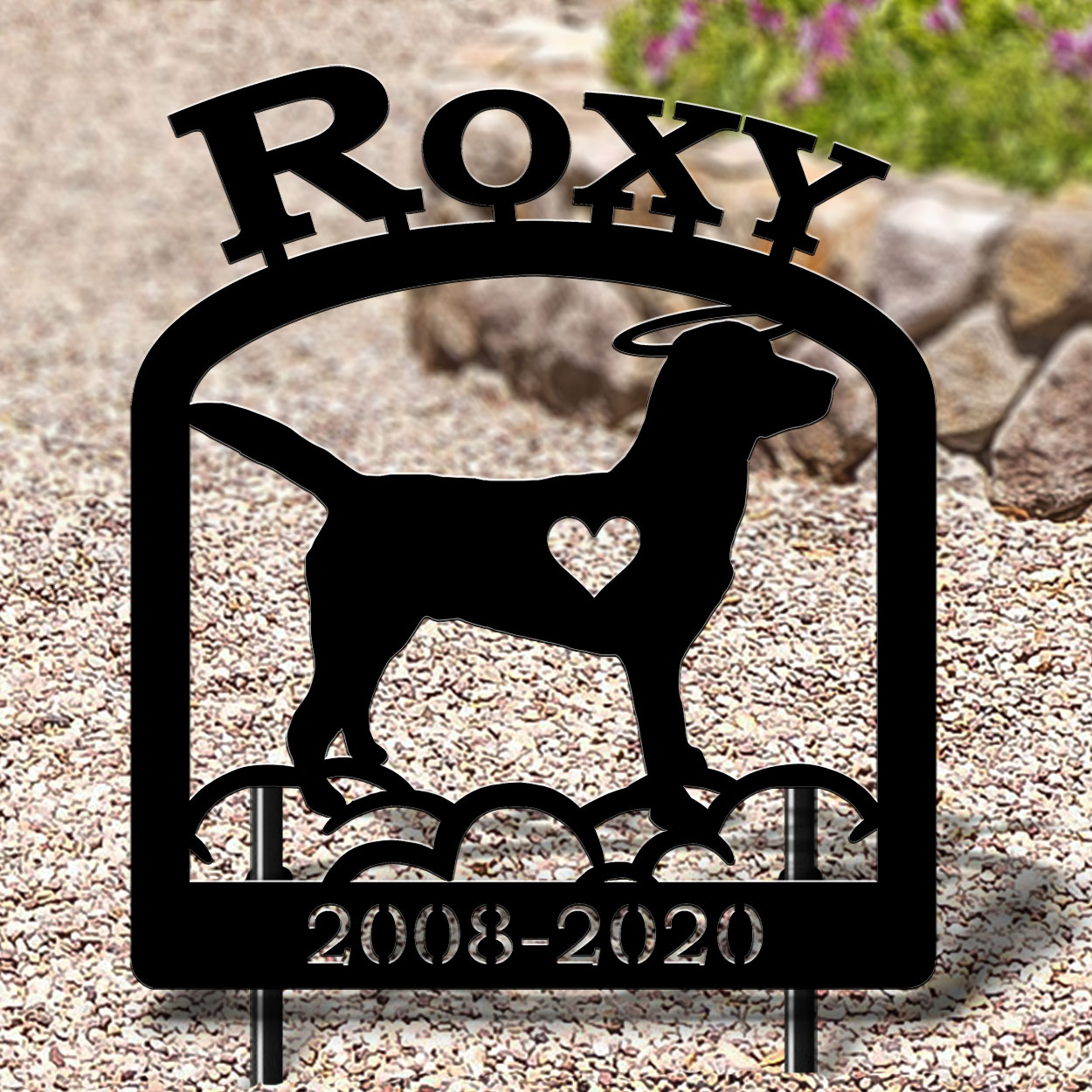 601713 - 16in x 19in Labrador Retriever Personalized Upright Outdoor Metal Dog Memorial in Black or Rust