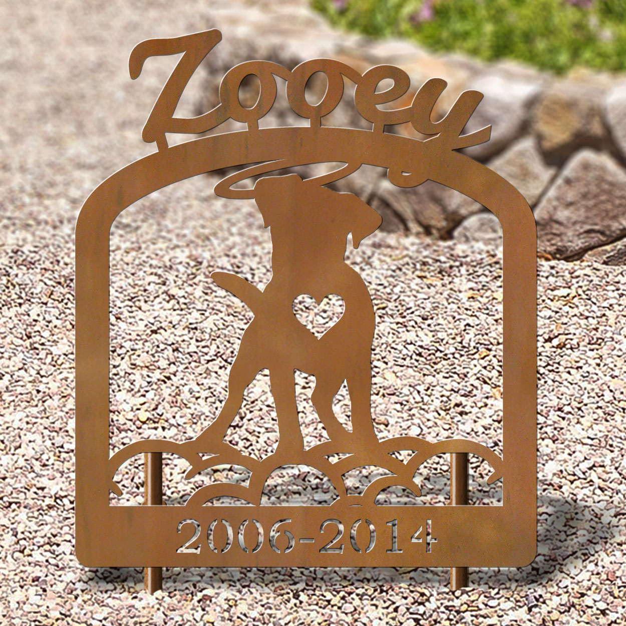 601721 - 16in x 19in Mixed Rescue Personalized Upright Outdoor Metal Dog Memorial in Black or Rust