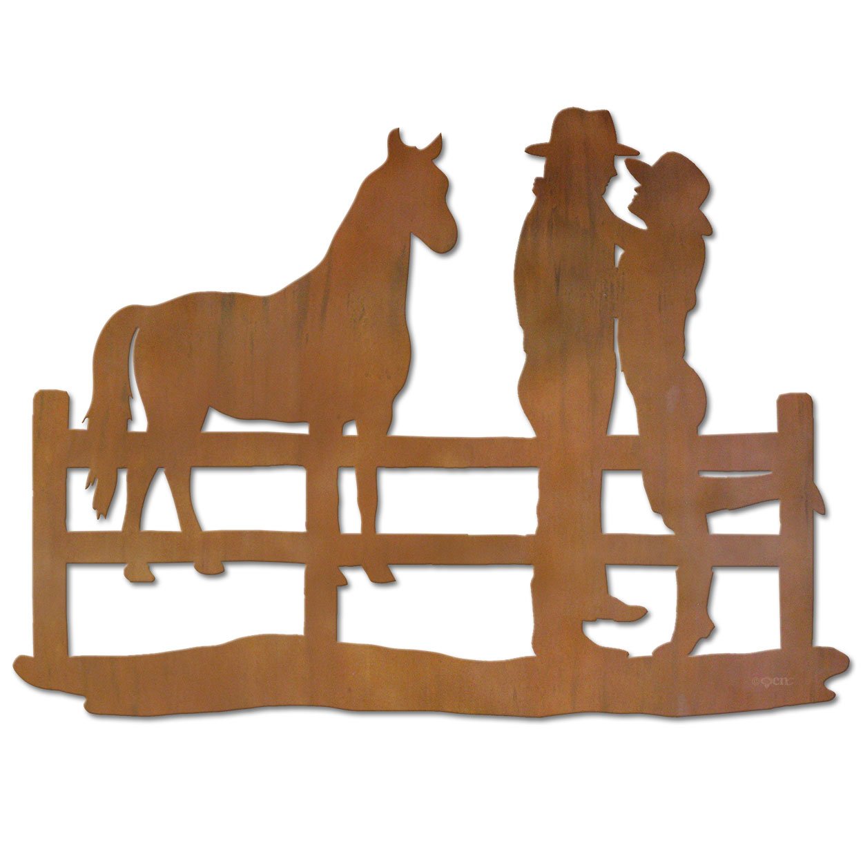 602010 - 44in Horizontal Couple with Horse XL Rustic Metal Wall Decor