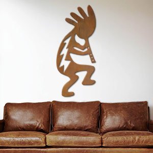602017 - 44in Vertical Kokopelli with Flute XL Rustic Metal Wall Decor