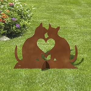 603007 - 24in W Cats Love Silhouette Rustic Metal Yard Art