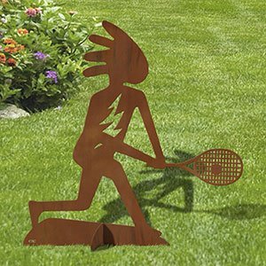 603030 - 36in H Kokopelli Tennis Player Silhouette Rustic Metal Yard Art