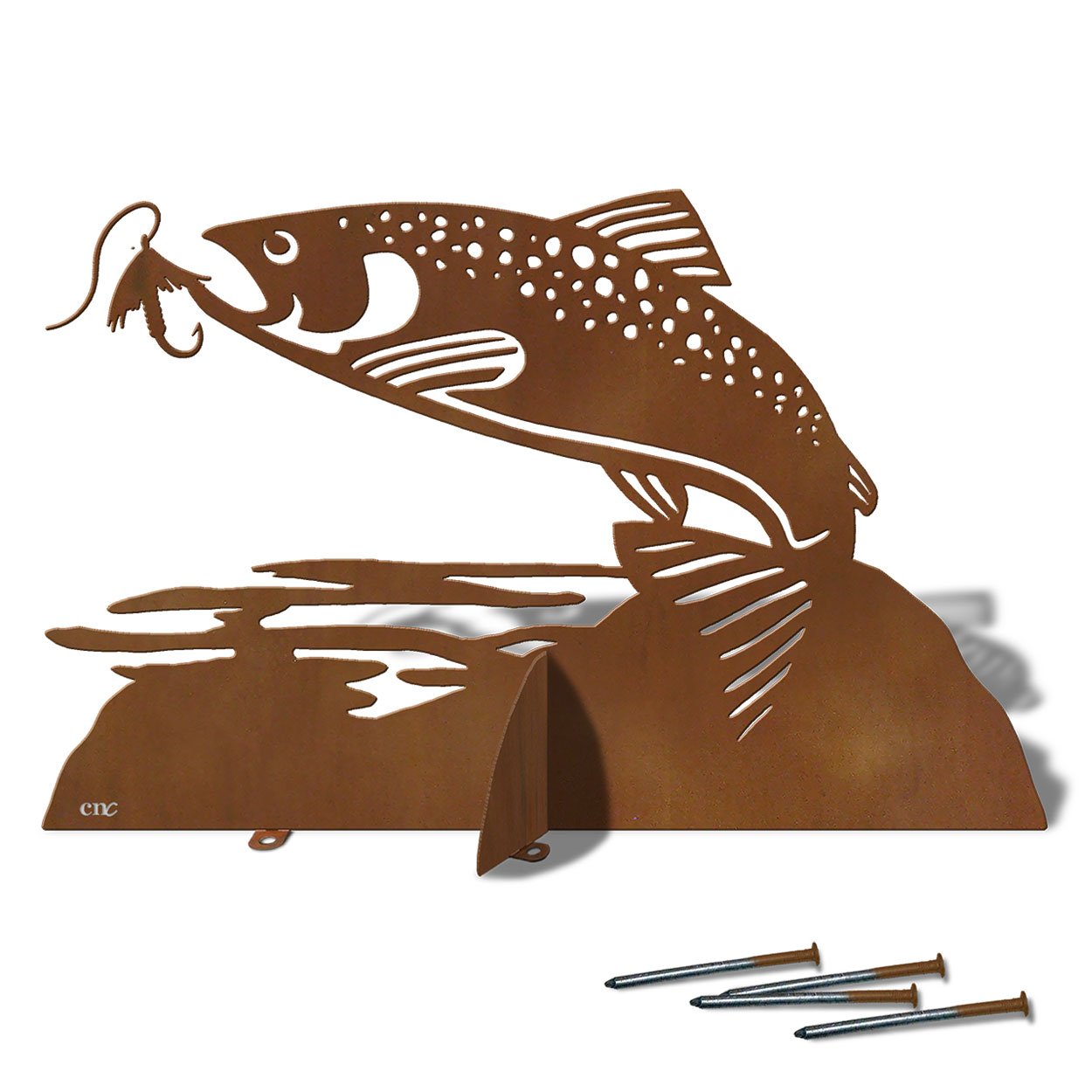603042 - 30in W Trout Fishing Silhouette Rustic Metal Yard Art