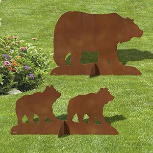 603044 - Two-Piece Bear and Cubs Silhouette Rustic Metal Yard Art