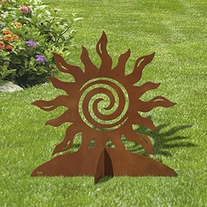 603139 - 30in H Spiral Sun Silhouette Rustic Metal Yard Art
