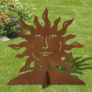 603215 - 36in H Sun Face Silhouette Rustic Metal Yard Art