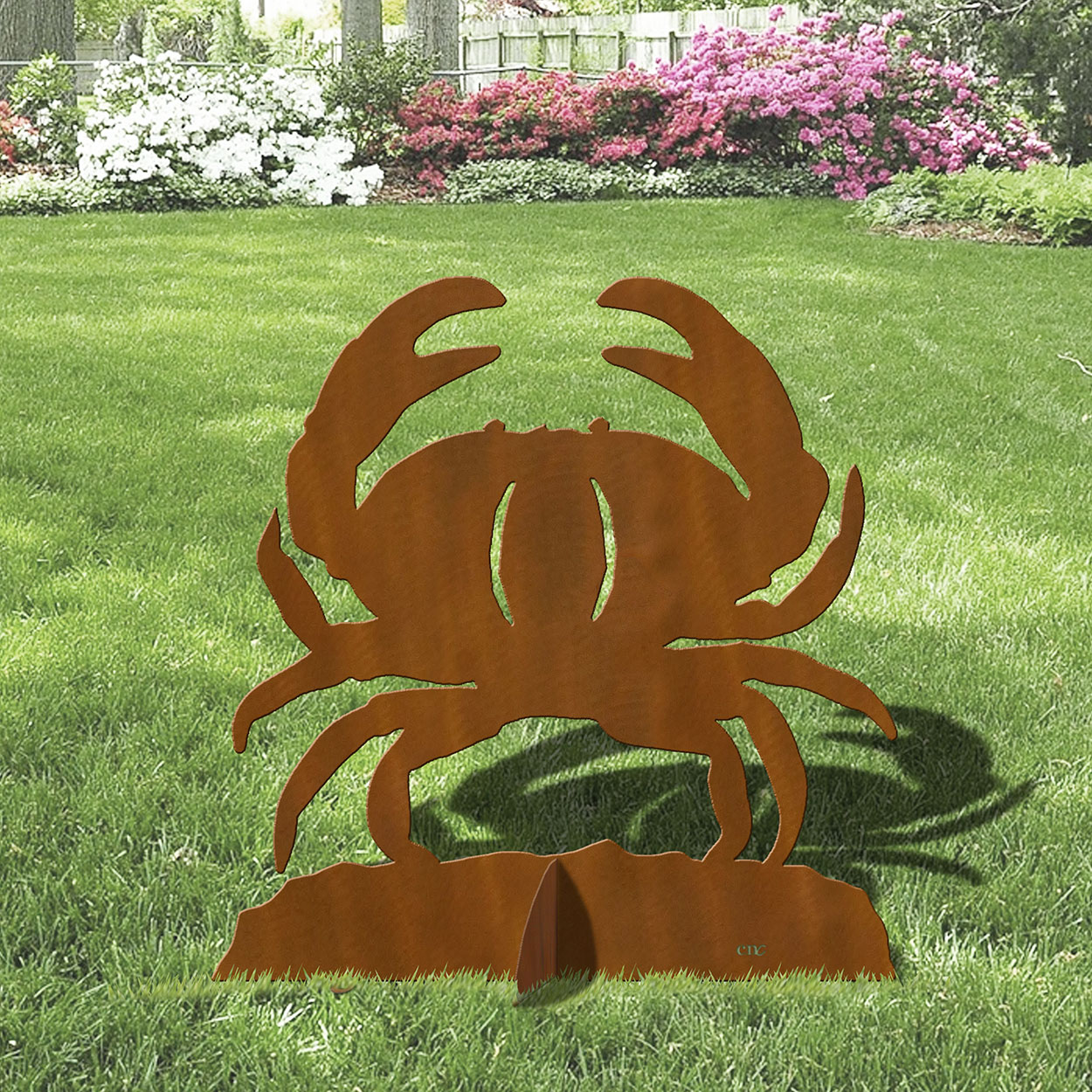 603264 - 36in H Crab Large Metal Lawn Ornament in Rust Patina