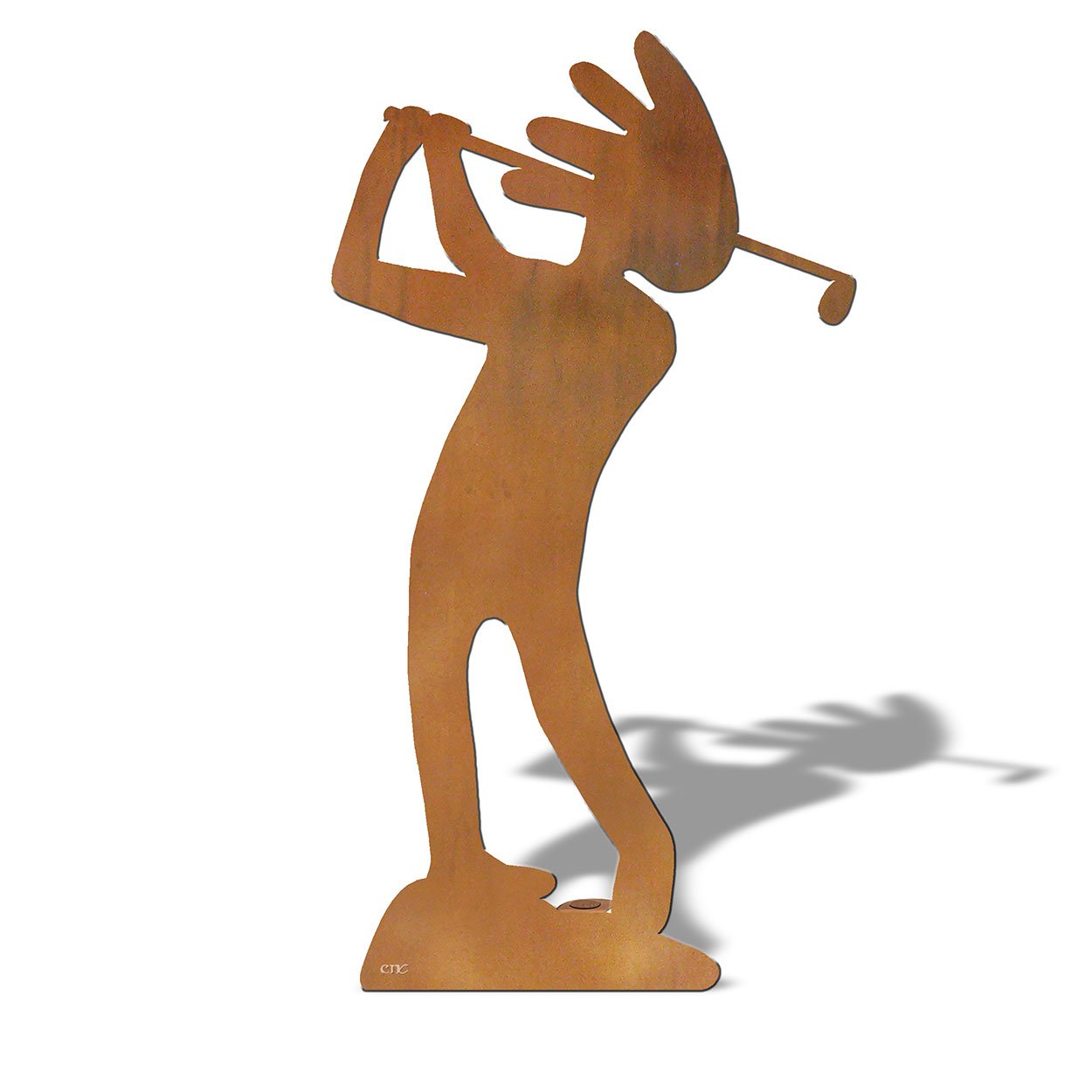 603414 - Kokopelli Golfer Small Rust Metal Garden Sculpture