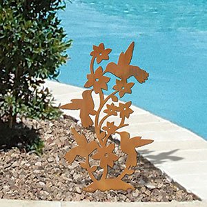 603420 - Hummingbirds Small Rust Metal Garden Sculpture