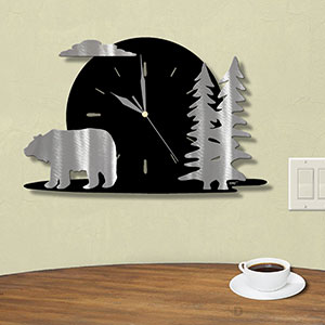 604007 - Moonrise Lodge Bear and Trees Wall Clock