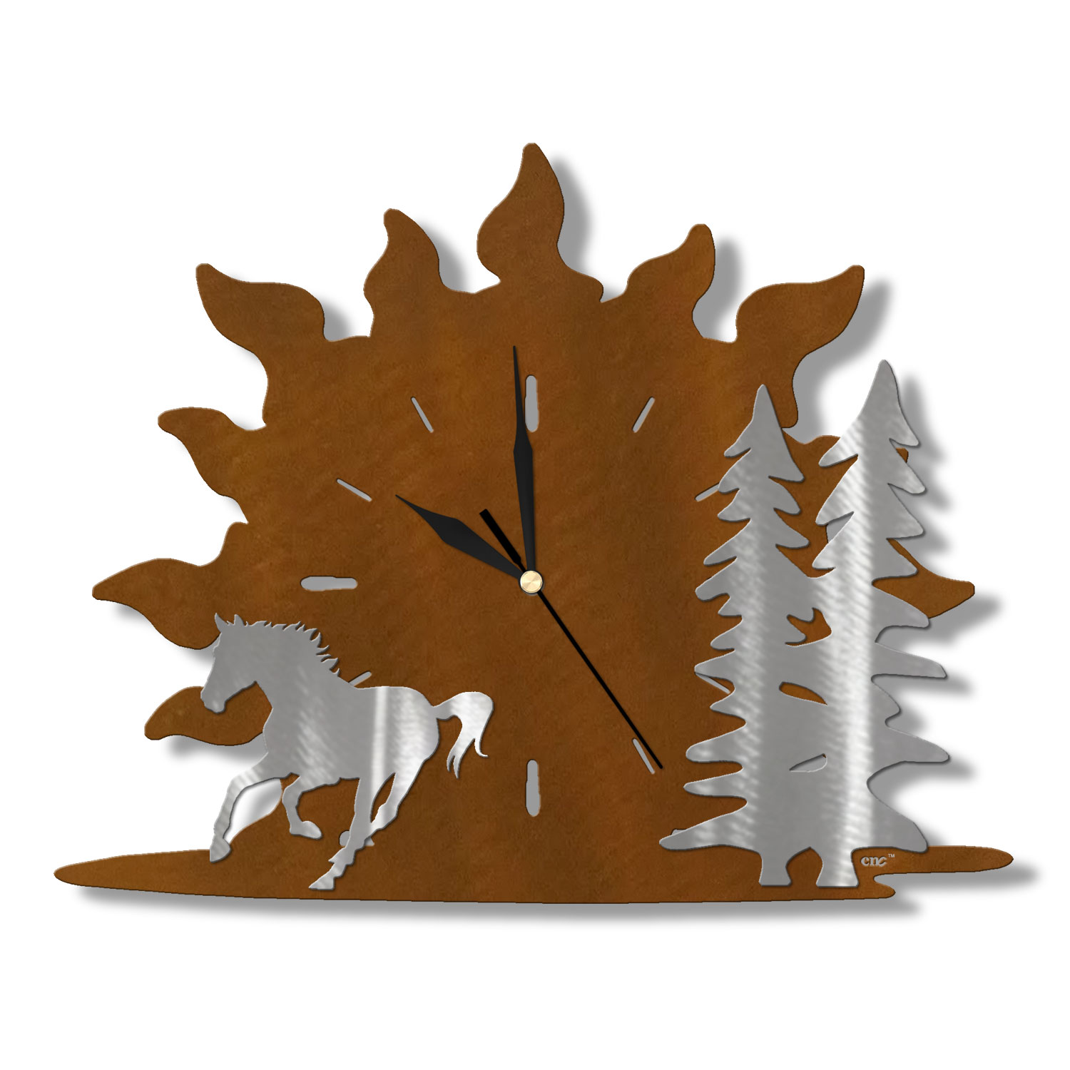 604020 - Sunrise 15in Wall Clock - Horse and Trees - Choose Color