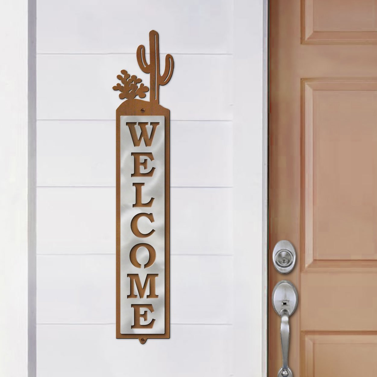 605048 - Cactus Design Polished Steel on Rust Welcome Sign