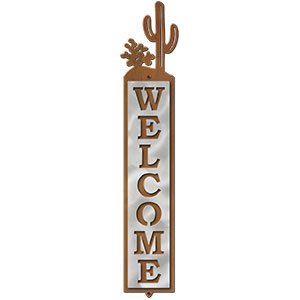 605048 - Cactus Design Polished Steel on Rust Welcome Sign