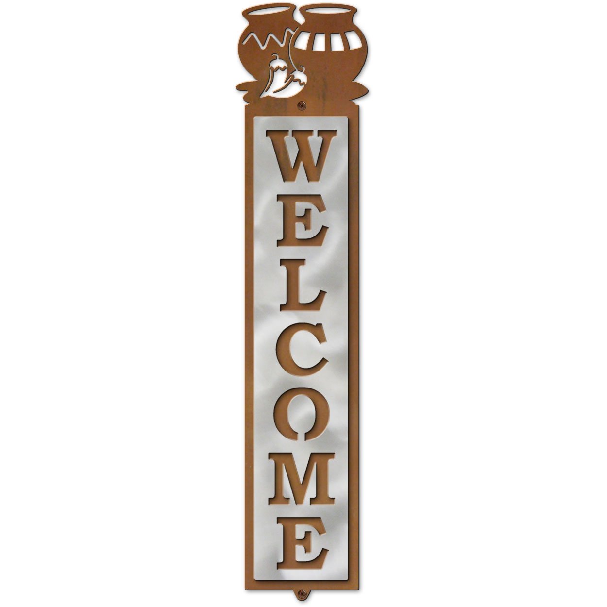 605068 - Chili Pots Metal Art Vertical Welcome Sign