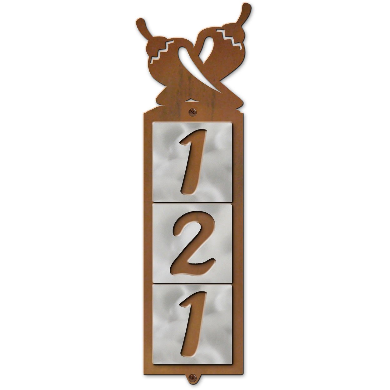 605073 - Chili Peppers Metal Tile 3-Digit Vertical House Numbers