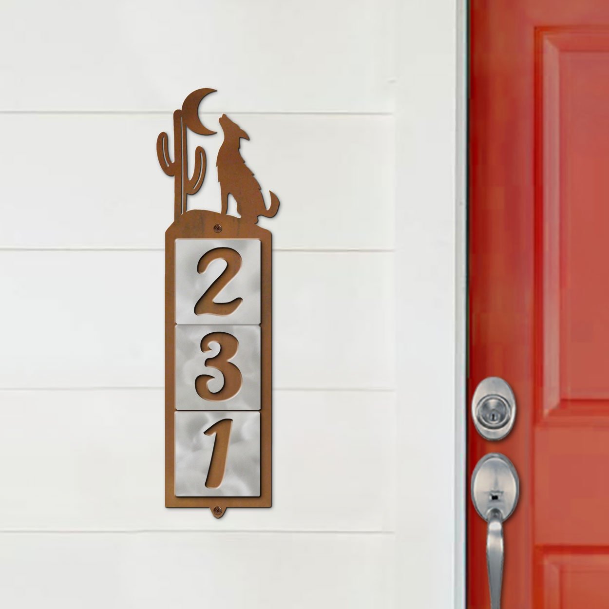 605093 - Howling Coyote Design 3-Digit Vertical Tile House Numbers