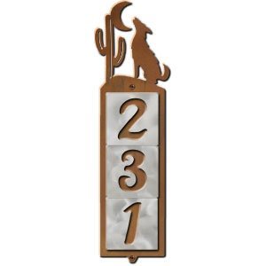605093 - Howling Coyote Design 3-Digit Vertical Tile House Numbers