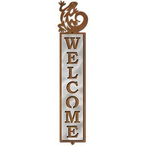 605108 - C-Shaped Gecko Design Polished Steel on Rust Welcome Sign