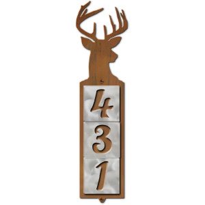 605133 - Deer Bust Design 3-Digit Vertical Tile House Numbers