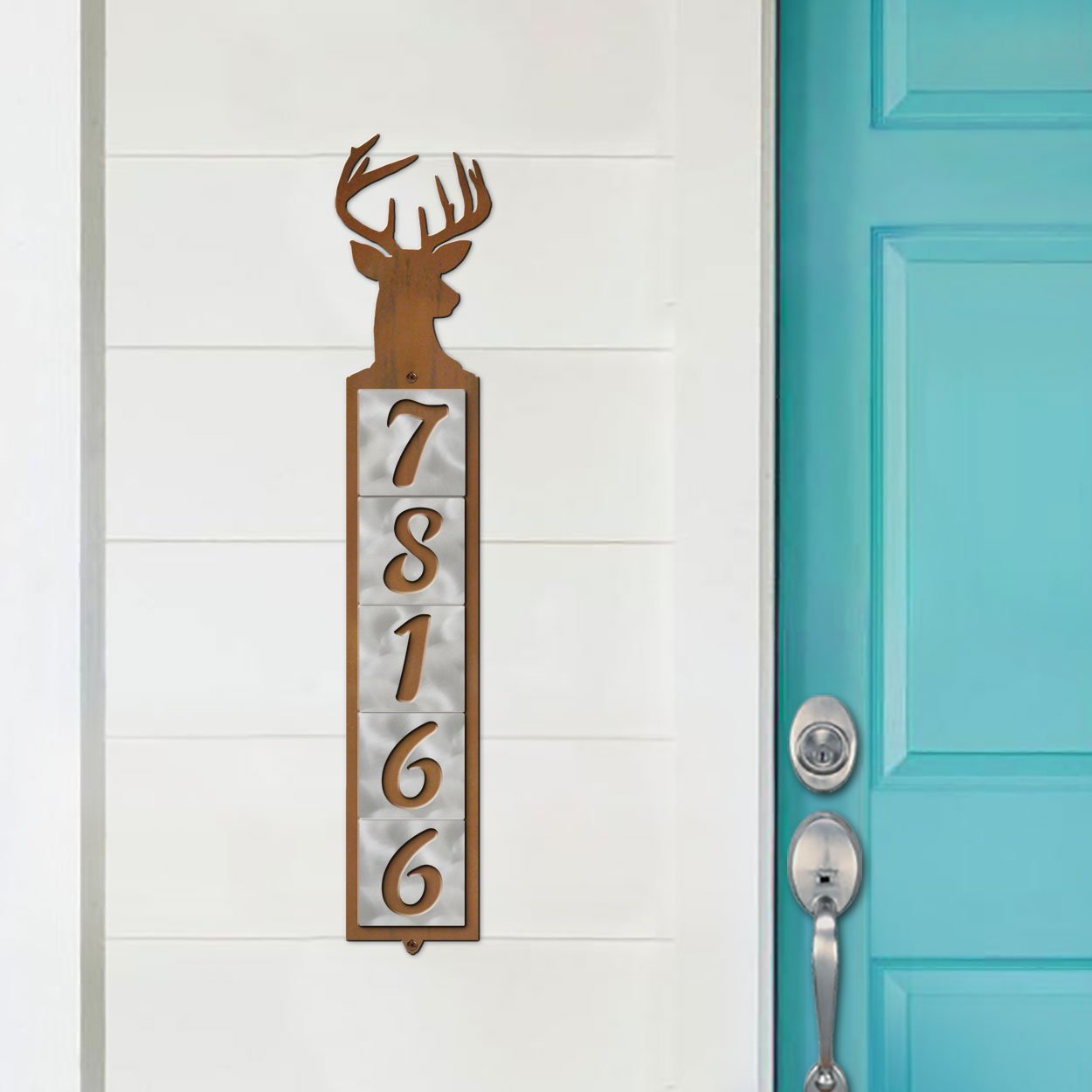 605135 - Deer Bust Design 5-Digit Vertical Tile House Numbers