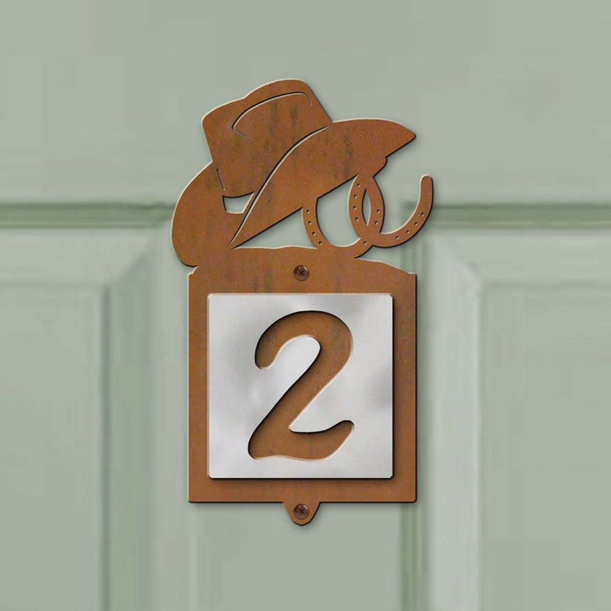 605331 - Hat n Horseshoes Design One-Digit Rustic Tile Door Number
