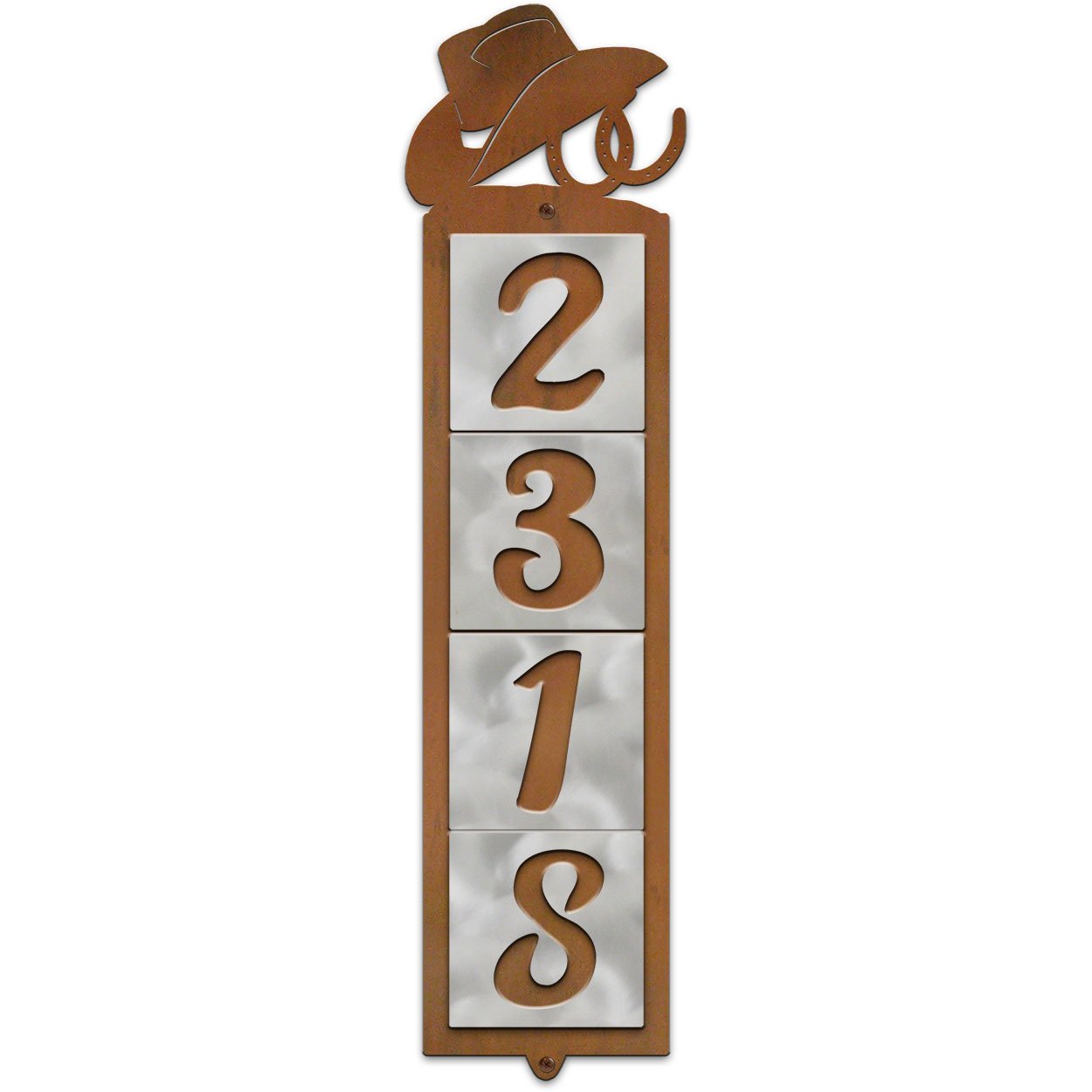 605334 - Hat and Horseshoes Metal Tile 4-Digit Vertical House Numbers