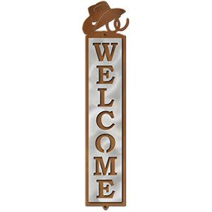 605338 - Hat n Horseshoes Design Polished Steel on Rust Welcome Sign