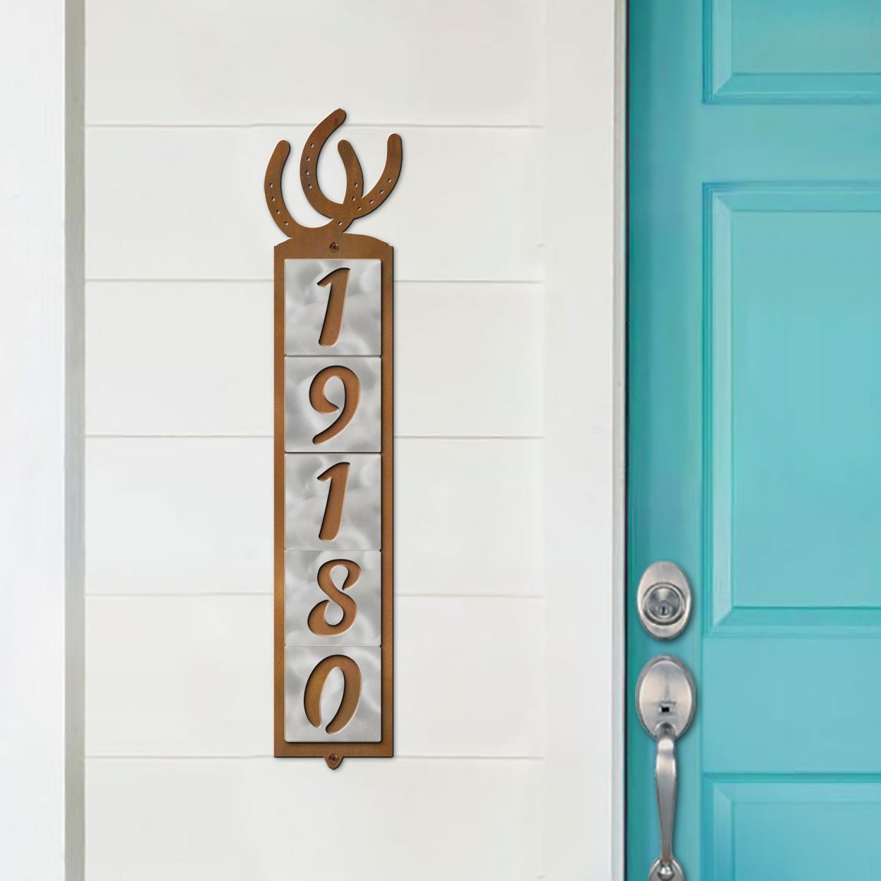 605345 - Horseshoes Design 5-Digit Vertical Tile House Numbers