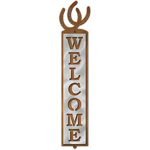 605348 - Horseshoes Design Polished Steel on Rust Welcome Sign
