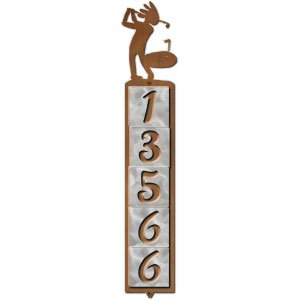 605375 - Golfing Kokopelli Design 5-Digit Vertical Tile House Numbers