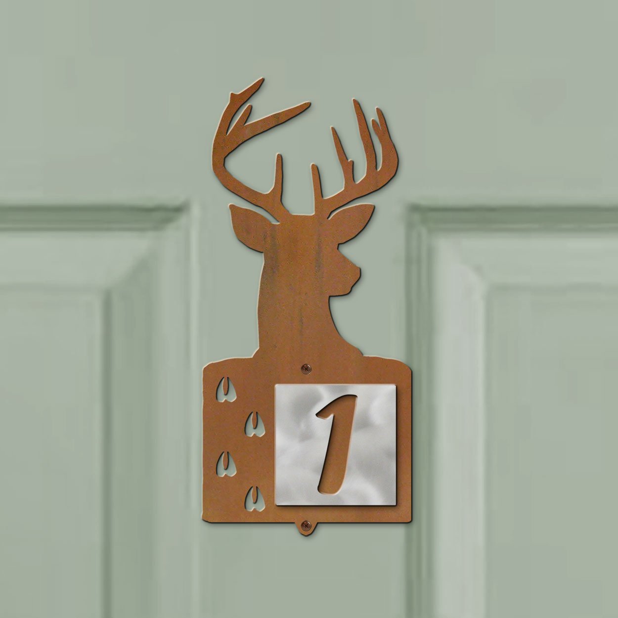 606121 - Deer Tracks Design One-Digit Rustic Tile Door Number