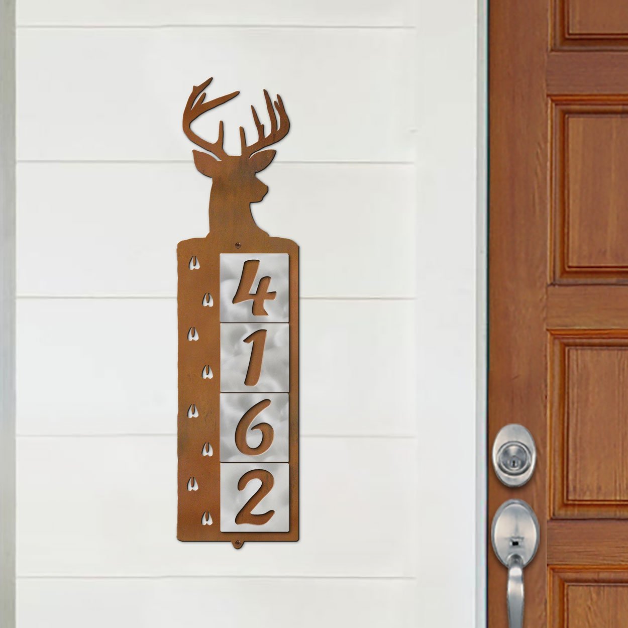 606124 - Deer Tracks Design 4-Digit Vertical Tile House Numbers