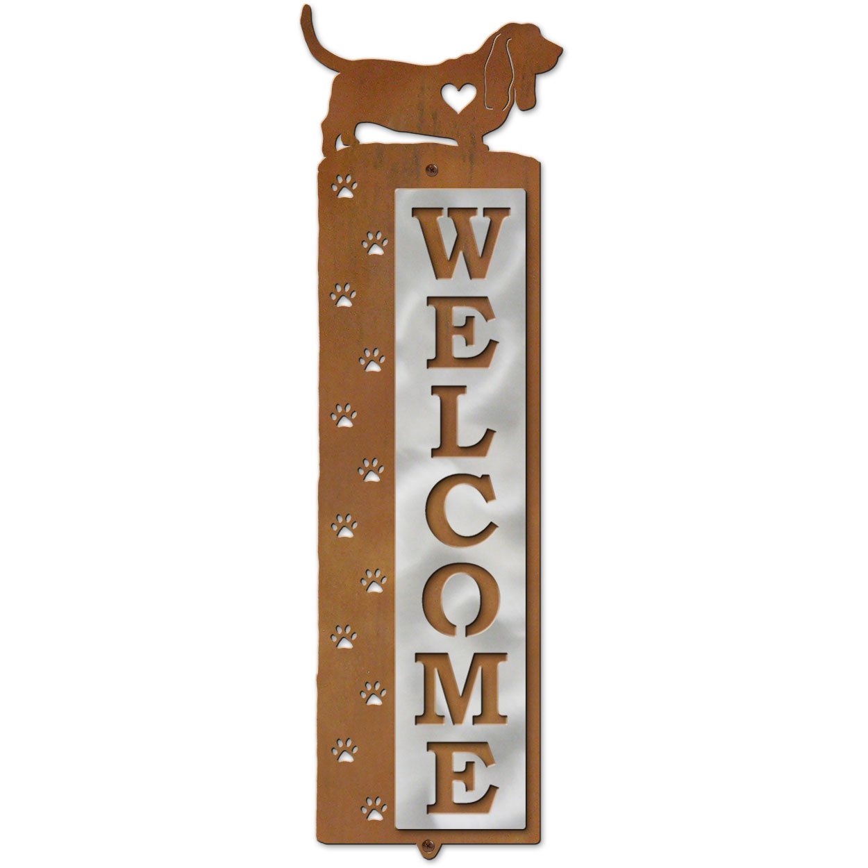 606148 - Basset Hound Dog Tracks Metal Art Vertical Welcome Sign