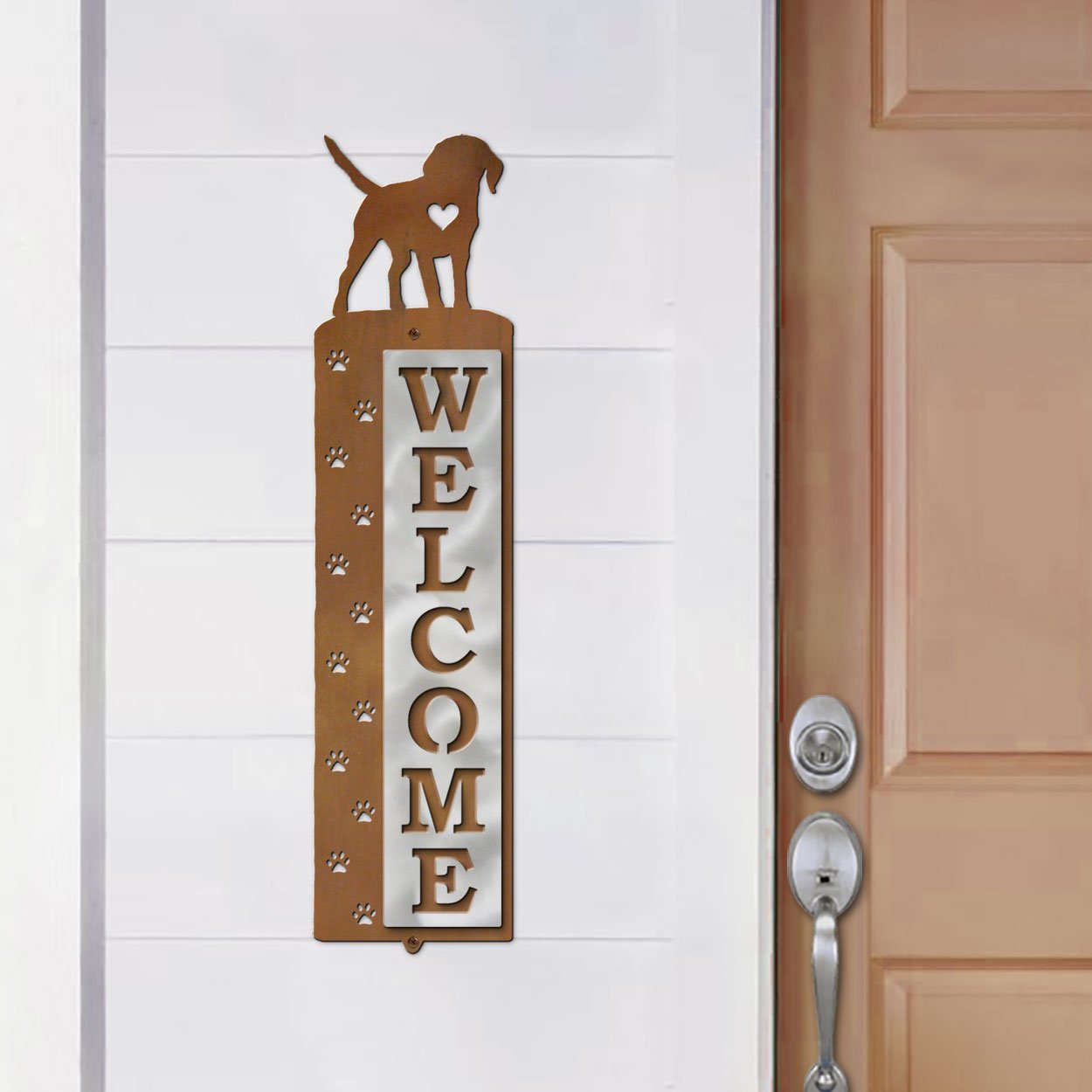 606158 - Beagle Nose Prints Polished Steel on Rust Welcome Sign