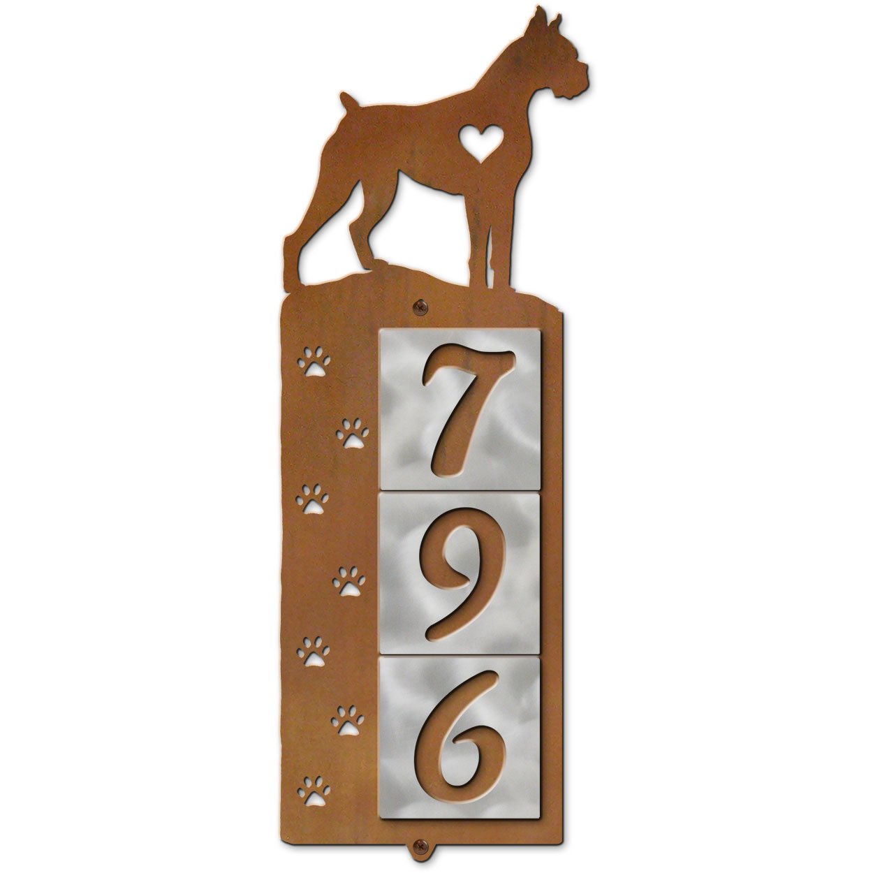 606163 - Boxer Dog Tracks 3-Digit Vertical House Numbers
