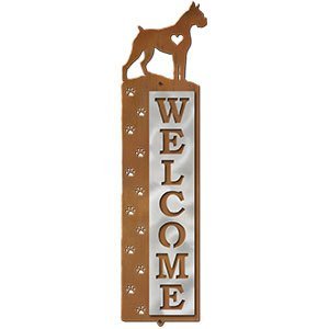 606168 - Boxer Nose Prints Polished Steel on Rust Welcome Sign
